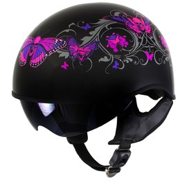 Milwaukee Helmets T72 Gloss Black Pink Butterflies Advanced DOT Helmet w/Drop Down Visor - Large