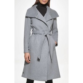 Kenneth Cole New York Women’s 17OMW016 Wool-Blend Belted Tie Waist Wrap Coat - Light Grey - XL