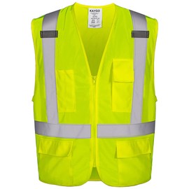 KAYGO High Visibility Safety Vest with Pockets and Zipper -KG0110 Reflective, ANSI Type R Class 2 Not FR,(Yellow,S)