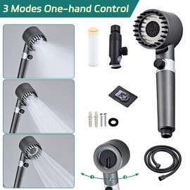High Pressure Handheld Shower Head with Filter, Built-in Pause & Power Wash, Non-Clogging Nozzles, Showerhead with ON/OFF Switch for Pets, 59" Leakproof Hose & Metal Bracket