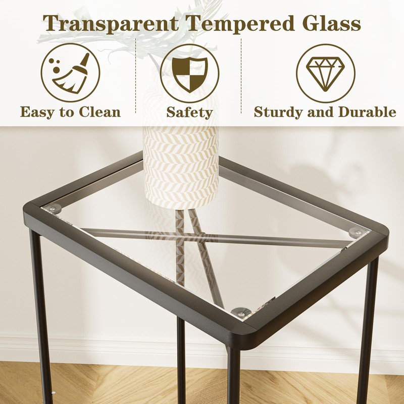 Garden 4 you Small Side Table, Glass End Table Set