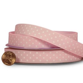5/8" X 25 Yards Baby Pink/White Polka Dots Grosgrain Ribbon