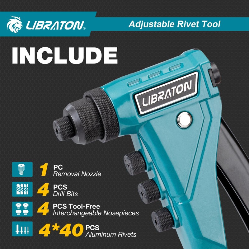 LIBRATON Heavy-Duty Rivet Gun, Pop Rivet Gun Set, Professional Hand