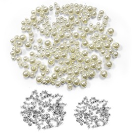 WELANE Pearl Rivet Studs, 180 PCS White Round Pearl DIY Knitting Sewing Crafts with Studs Buttons for Purse, Bags, Shoes, Leather, Craft Repairs Decor (3 Kind)