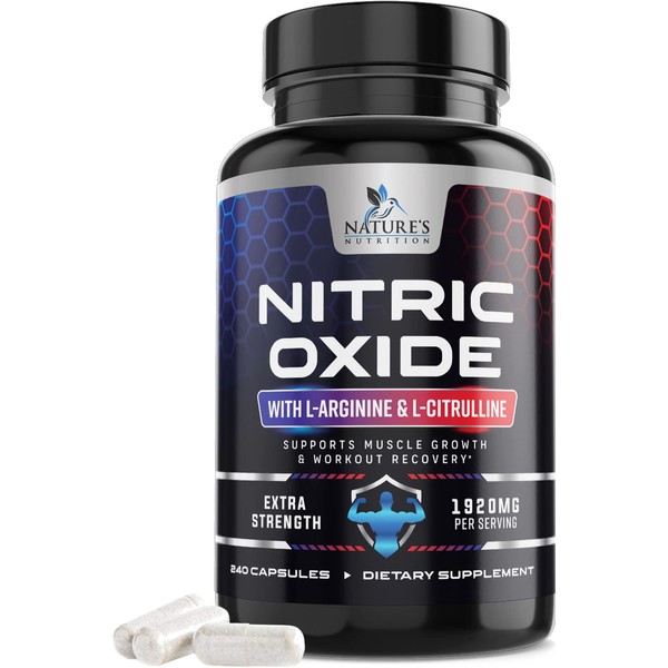 Extra Strength Nitric Oxide Supplement L Arginine 3X Strength - Citrulline Malate, AAKG, Beta Alanine - Premium Muscle Supporting Nitric Oxide Booster for Strength & Energy Supplements - 240 Capsules