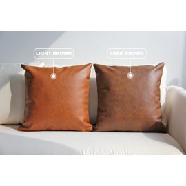 JOJUSIS Modern Leather Throw Pillow Covers for Couch Sofa Bed Set of 2 100% Faux Leather Dark Brown 16" x 16"