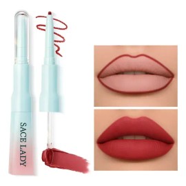 Sacelady Labial Y Delineador 2 En 1 Mate Suave No Transfiere                                                                                          