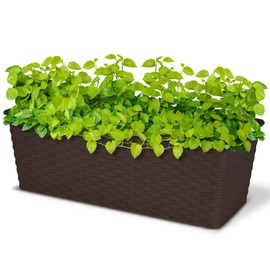ASAB Rattan Planter Pot Modern Rectangular Resistant Indoor Outdoor Durable Plastic Home Decor (Dark Brown)