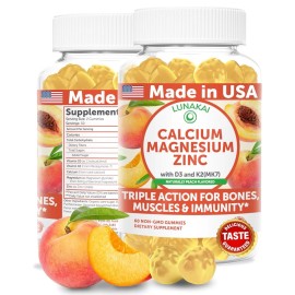 Lunakai USA Made Calcium Gummies with Magnesium, Zinc, Vitamin D3 & K2 .. 60ct.