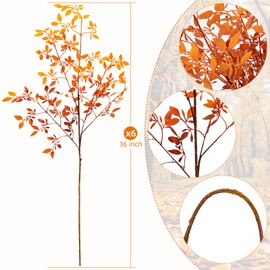 OBDXZHC 6pcs 36 Inch Fall Artificial Plants Fake Autumn Branches for Vase, Faux Orangen Nandina Long Stems for Tall Vase, Fake Plants Fall Stems for Wedding Garden Office Home Décor