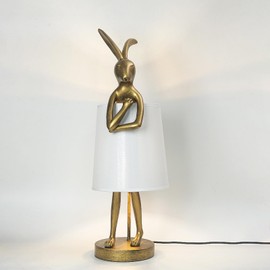 NorDiem Cute Rabbit Animal Table Lamp,Big Size 25.6", Gold Resin Bunny Decor LED Desk Light,White Linen Shade,Home Eye Protection ​Lamp Office Study Bedside Small Bunny Light (25.6" White Shade)