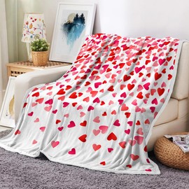JAWO Valentine Throw Blanket, Hearts Throw Blanket Flannel Couch Blankets Girls Throws for Women Red White Valentines Day Gifts Girlfriend Blankets Boyfriend Wife Birthday Decor All Seasons 50"x60"