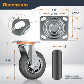 POWERTEC 8" Heavy Duty Caster Wheels Set of 4-2 with Dual Locking Brakes - All Terrain Non-Pneumatic Tire, Industrial Grade -Castor Wheels Ideal for Heavy Equipment, Cart, Dolly & Toolbox (17222)