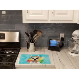 Caroline's Treasures DAC2570LCB Westie Hippie Dawg Glass Cutting Board Large Decorative Tempered Glass Kitchen Cutting and Serving Board Large Size Chopping Board