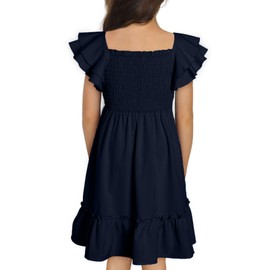 blibean Tween Girls Summer Dress Kid Ruffle Short Sleeve Dresses Solid Semi Formal Dressy Clothes Boho Fancy Party Outfit Size 10-11 Years Old Navy Blue