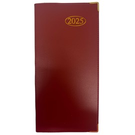2025 Slim Week To View PVC Leather Effect Diary with Gold Metal Corners - Red