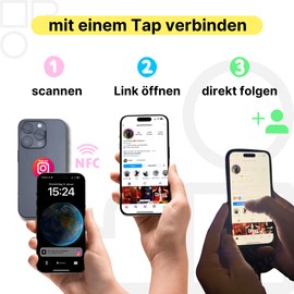 5 x Instagram NFC Stickers in German - "Folge Me" - Rewritable to Set Up Yourself - for Fast, Contactless Contact Exchange at the Festival or on the Go, New Followers in the Studio, Shop
