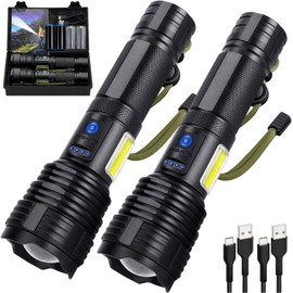 Flashlights LED High Lumens Rechargeable, 250,000 Lumen Super Bright Flashlight, USB Fast Charging High Powered Flash Light, Powerful IP67 Waterproof Handheld Flashlights for Home,Camping(2 Pack)