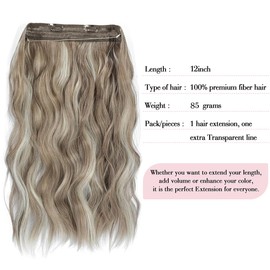 Invisible Wire Hair Extension Light Ash Brown with Highlights Hair Extensions Clip in 12 inch Wavy Hair Pieces for Women Friendly Synthetic Hair Extensions