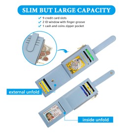 FT FUNTOR Small Wallet for Women，Ladies Bifold RFID Blocking Credit Card Holder with Zipper Coin Pocket & ID Window (light Blue)