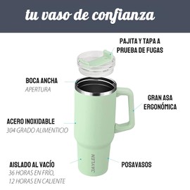 JAYLEN 40 oz con mango de acero inoxidable taza de café aislada de café con volumen de café de vacío de pared doble con paja para bebidas heladas y bebidas calientes