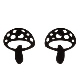 Cute Mushroom Stud Earrings for Women Teen Girls Stainless Steel Cartilage Piercing Small Studs Earring Minimalist Jewelry Gifts Birthday (Black)