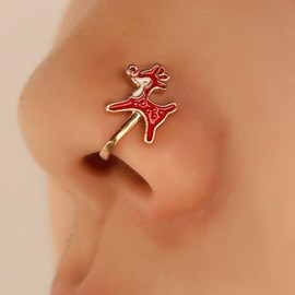 3 Pcs Christmas Nose Rings for Women Adjustable Non-Piercing Nose Rings Cute Jingle Bell Reindeer Christmas Tree Nose Ring Enamel Fake U-shapedNose Rings for Girls Christmas Gifts (Gold)