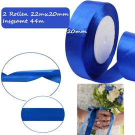 qingmeng Satin Ribbon Blue, 44 m Gift Ribbon Blue Wide, 20 mm Ribbon Blue, Gift Ribbon Wedding Fabric, Blue Gift Ribbon Gift Ribbons for Christening Birthday Decoration Gift Wrapping