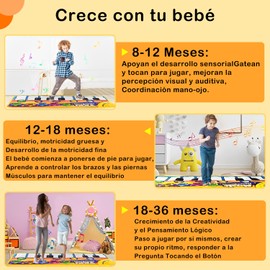 Alfombra musical para niños, juguete de aprendizaje temprano alfombra de piano para niños, piano electrónico plegable de 13 teclas 5 sonidos de animales 5 modos, regalo para niños y niñas 72 x 28 cm