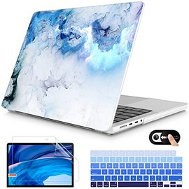 Mektron for MacBook Pro 14 inch 2021 2022 Case A2442 M1 Pro, Plastic Hard Shell Laptop Case with Keyboard Skin & Screen Protector Compatible with MacBook Pro 14 Cover 2021 Release, Cloud & Lightning