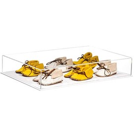 Better Display Cases Baby Shoes Clear Display Case - Large Rectangle Box with White Base 18" x 12" x 3" (A029B, BK09)