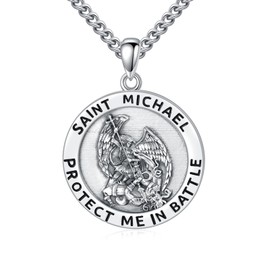 CEKAMA Saint Michael Necklace for Men Sterling Silver Saint Michael Pendant St Michael Medal Necklace for Women The Archangel Protect Us Catholic Medallions Amulet Jewelry for Husband Father Son