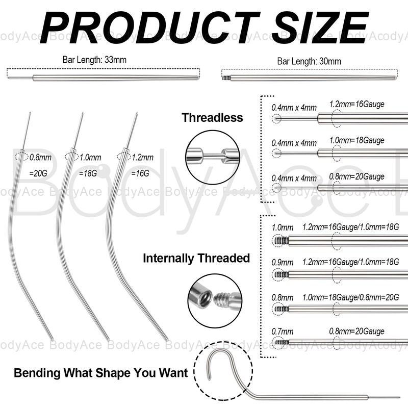 BodyAce 16G 18G 20G Piercing Tapers Can Be Bent Anyway,