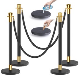 kaiyomi 4Pcs Stanchions with Black Velvet Ropes Set, 5 Feet Velvet Ropes and Posts Poles for Red Carpet Party Decoration and 360° Photo Booth (Golden & Black)