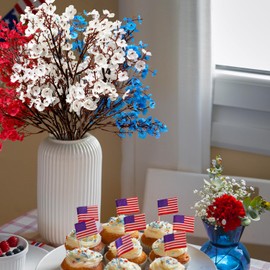 4th Fourth of July Artificial Flowers for Home Decor,10 PCS Red White Blue Fake Silk Babys Breath Realistic Bouquet for Memorial Day,Patriotic Floral Arrangement Decorations for Table Centerpiece