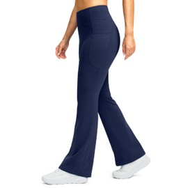 G Gradual Women's Fleece Lined Pants High Waist Winter Thermal Warm Flare Leggings Hiking Yoga Pants Women with Pockets(Navy,29-XL)