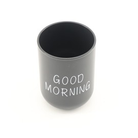 Toothbrush Holder for Bathroom, Portable Plastic Good Morning Couples Washing Cup Toothbrush Toothpaste Holder Bathroom Countertop Organizer Cup(Black)