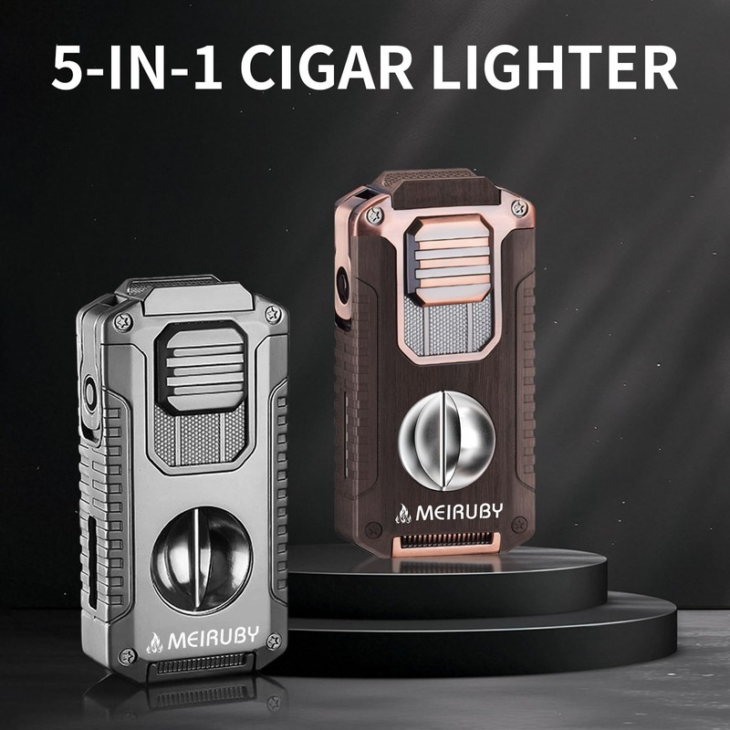 MEIRUBY 5-in-1 Butane Torch Lighter, Refillable Jet Flame Cigar Lighter