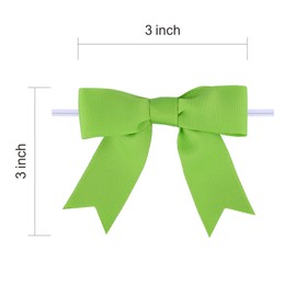 Meseey 50 Pcs 3 Inches Premade Apple Green Grosgrain Ribbon Twist Tie Bow Pretied Craft Bows for Treat Bags Gift Wrapping Basket Wedding Baby Shower Brithday Christmas Party (Apple Green)