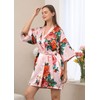 QXQTER Peony Floral Silky Satin Robe Wedding Bridal Party Bride