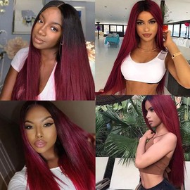 24 26 28 Inch 1B99J Burgundy Bundle Red Straight Human Hair Bundles Two Tone Black and Wine Red Bundles Human Hair Ombre Burgundy Straight Bundle