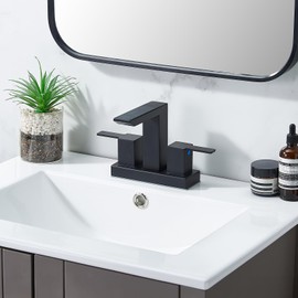 IKEBANA Matte Black Waterfall Bathroom Faucet, 4 inch 2 Handle 304 Stainless Steel Bathroom Sink Faucet, Modern Waterfall Spout Lead-Free Sink Faucets with Pop-up Drain and Supply Hoses, IK-QK2324