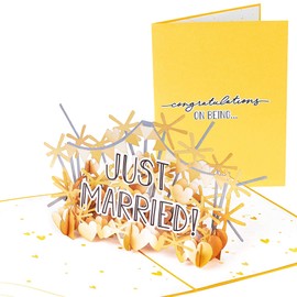 PopLife Just Married Congratulations 3D Pop Up Card - Wedding Greeting Card, Wedding Party Invitation, Anniversary, Engagement, Congratulations - For Wife, Mom, Sister, Grandma, Daughter