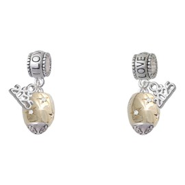 Delight Jewelry Goldtone Barrel with AB Clear Crystal Stars Spinner - I Love You/Love You More Charm Beads (Set of 2)