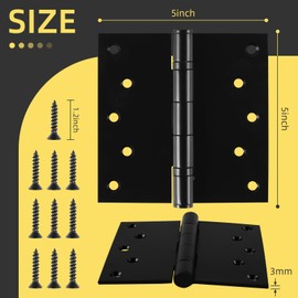 5 Inch Stainless Steel Door Hinges, Heavy Duty Commercial Door Hinges Ball Bearing Hinges for Exterior & Interior Doors, 5" (127mm) x 5" (127mm) Door Hinge with Square Corners, 4 Pack - Black