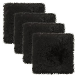 Softlife Black Faux Fur Sheepskin Chair Cover 4 PCs Seats Cushion Pad Super Soft Area Rugs for Living Bedroom Sofa Dorm (1.6ft x 1.6ft)