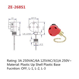 Zing Ear 268s1 Ceiling Fan Switch - 3 Speed 4 Wire Pull Chain Switch For Hunter Ceiling Fan