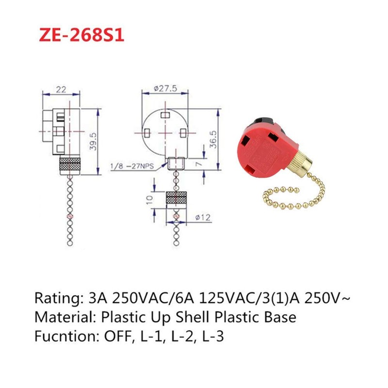 Zing Ear 268s1 Ceiling Fan Switch - 3 Speed 4