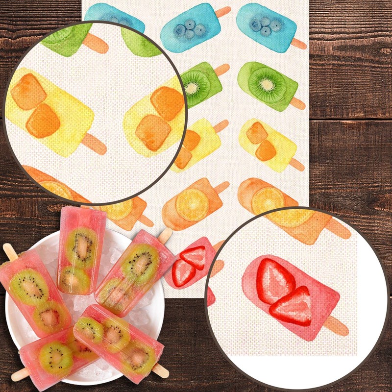 Linen Watercolor Popsicle Table Runner Ice Cream Summer Fruit Baby