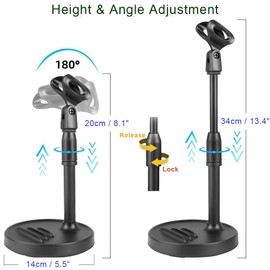 Etubby [3-in-1] Desktop Microphone Stand with Phone Holder, Adjustable Desk Table Mic Stand Webcam Stand Phone Stand with Mic Clip, Phone Clip, 3/8" to 5/8" Metal Adapter, Tripod Head